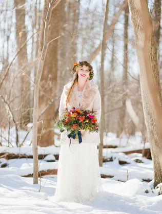 зимний образ невесты, невеста в дубленке 