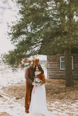 зимний образ невесты, невеста в дубленке 