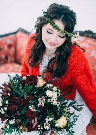 зимний образ невесты, невеста в кардигане 