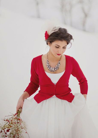 зимний образ невесты, невеста в кардигане 