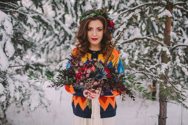 зимний образ невесты, невеста в кардигане 