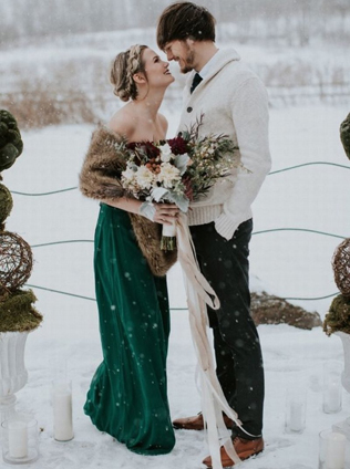 зимний образ невесты, невеста в накидке из искусственного меха 