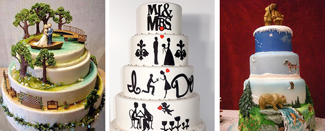 свадебный торт, расписанный вручную