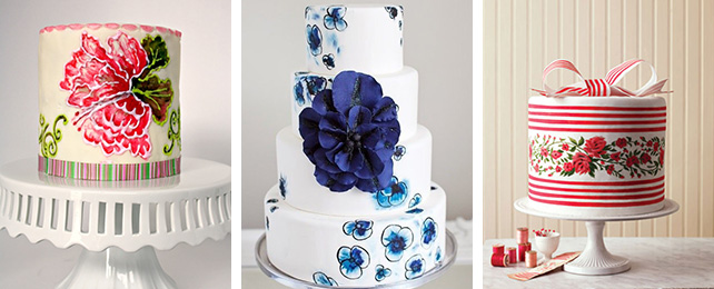 свадебный торт, расписанный вручную