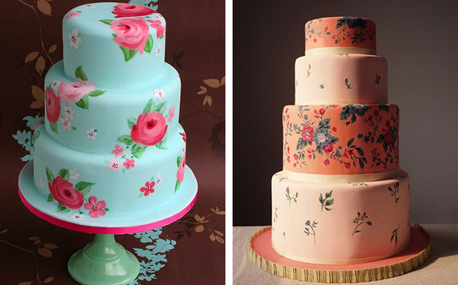 свадебный торт, расписанный вручную