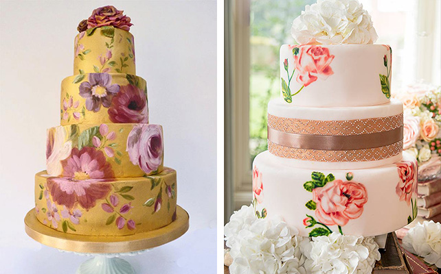 свадебный торт, расписанный вручную