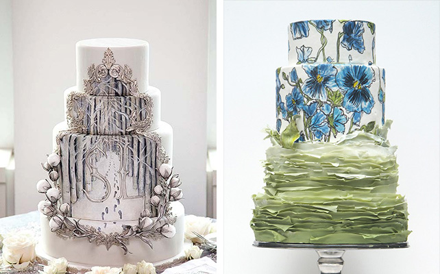 свадебный торт, расписанный вручную