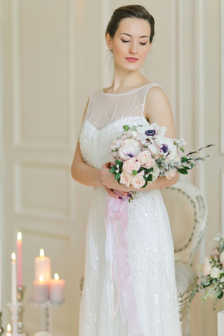 Утро невесты в нежных пастельных тонах, образ невесты, платье 