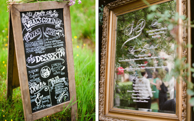банкетное меню для гостей на грифельной доске и на зеркале