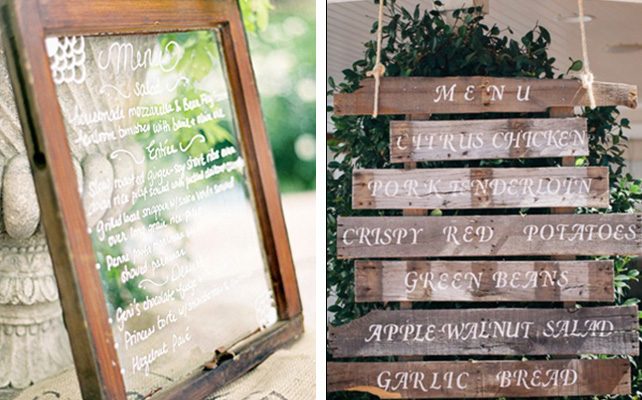 банкетное меню для гостей на досках и на зеркале