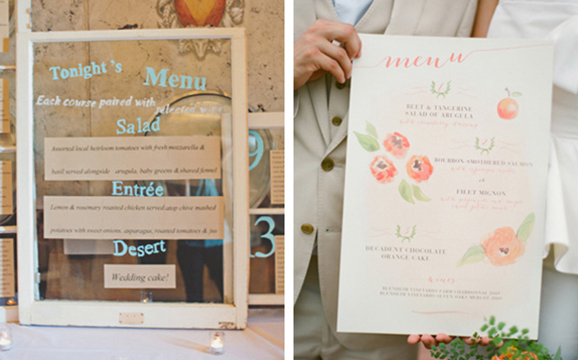 банкетное меню для гостей на стекле