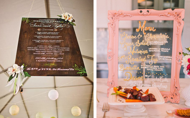 банкетное меню для гостей на доске и на стекле