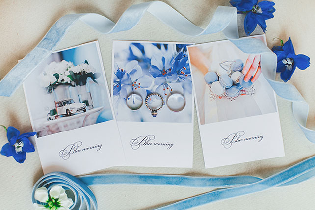 Воздушное утро невесты в голубых тонах, кольца на фотографиях