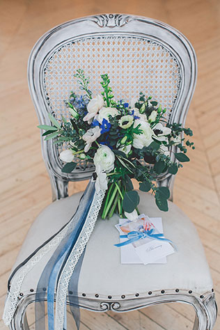 Воздушное утро невесты в голубых тонах, букет невесты