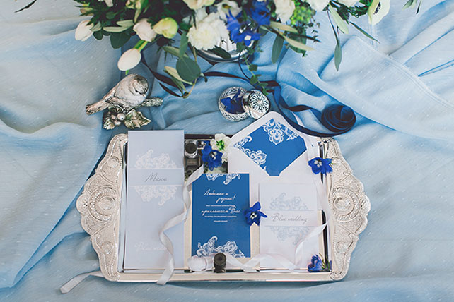 Воздушное утро невесты в голубых тонах, полиграфия