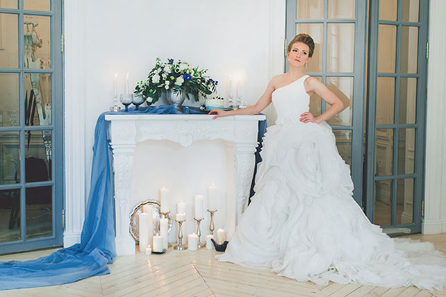 Воздушное утро невесты в голубых тонах, образ невесты
