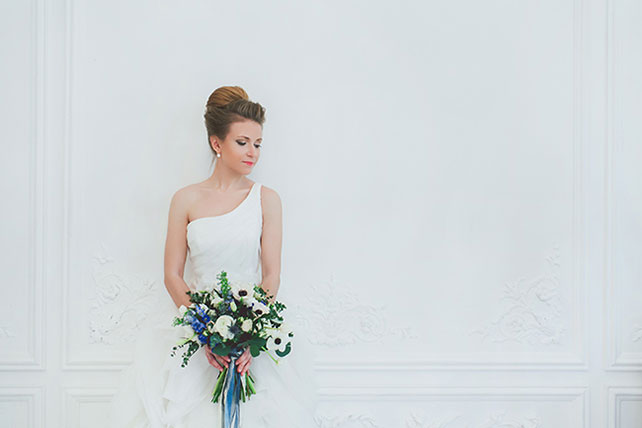 Воздушное утро невесты в голубых тонах, образ невесты