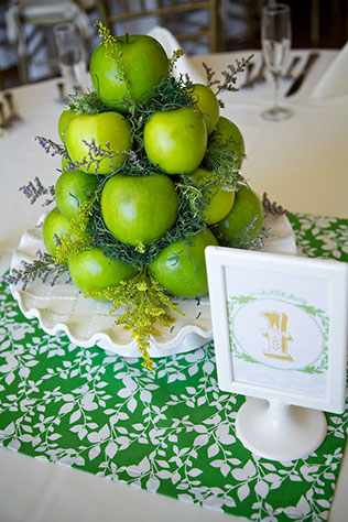 яблоки в декоре свадьбы, композиция на стол