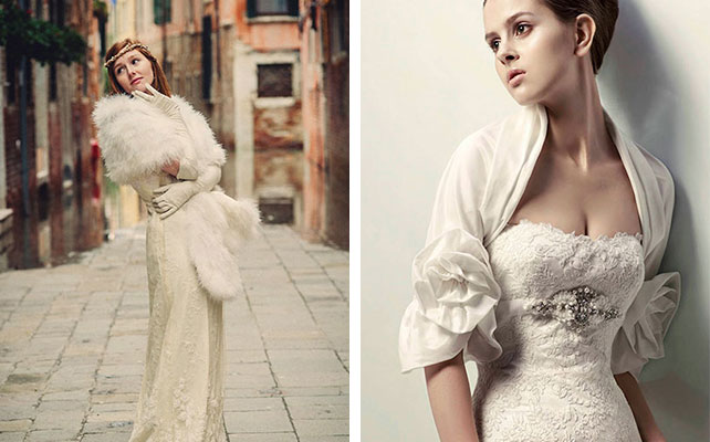 Теплая накидка для невесты на зимней свадьбы