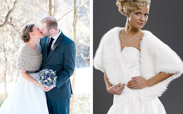 Теплая накидка для невесты на зимней свадьбы