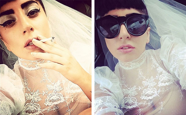 Леди Гага в свадебном платье селфи