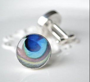 Запонки с павлиньим принтом