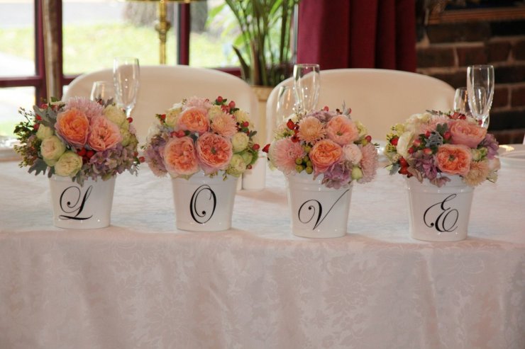 Украшение свадебного стола, Цветы в декоре, Цветы в вазе