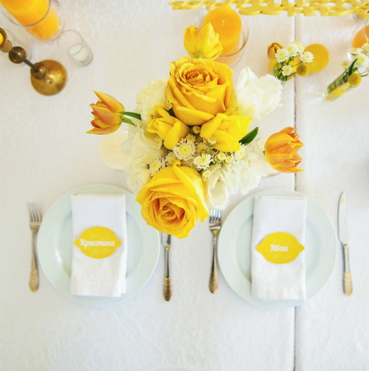Оформление свадебного стола в лимонной стилистике