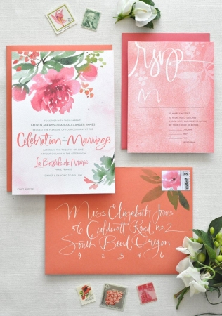 Приглашения на свадьбу в коралловых тонах
