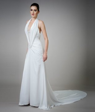 Платье невесты с бретелями через шею