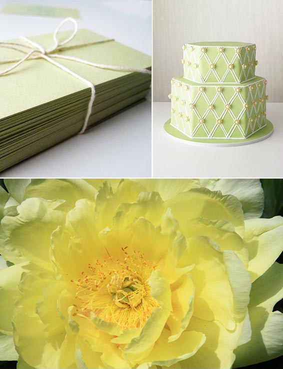 Свадебный торт зеленый в сочетании с желтыми цветами на свадьбе