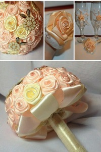 Букет невесты своими руками пошагово (из лент и искусственных цветов + конфет)