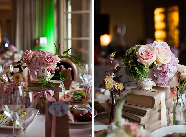 Свадьба в английском стиле, декор стола живыми цветами в чашках