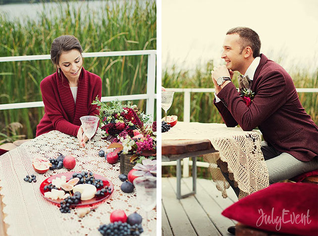 Антон и Татьяна, богемная свадьба бордового цвета