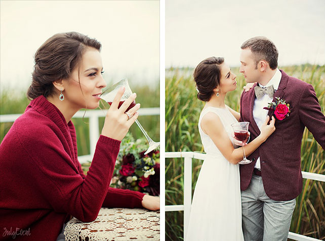 Антон и Татьяна, богемная свадьба бордового цвета