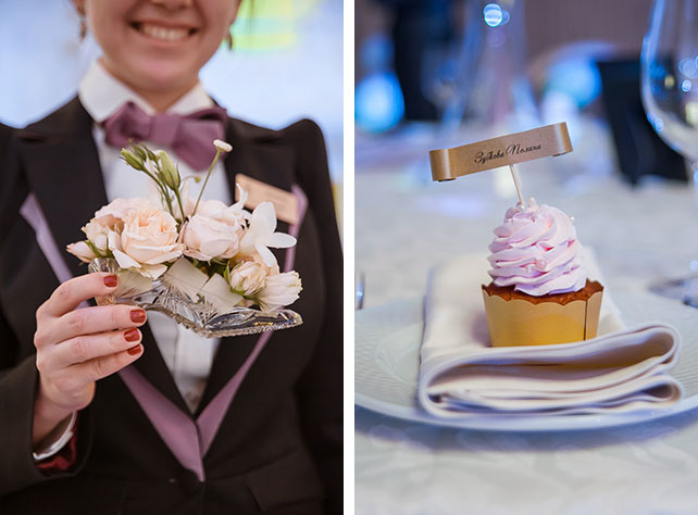 Анастасия и Михаил: ноябрьская сказка, кольца, пирожное с рассадочными картами