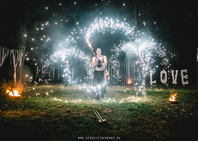 белая свадьба в шатре, огненное шоу