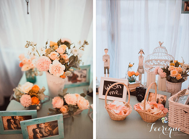 Бирюзово-персиковая свадьба с ключиками, декор стола с книгой пожеланий