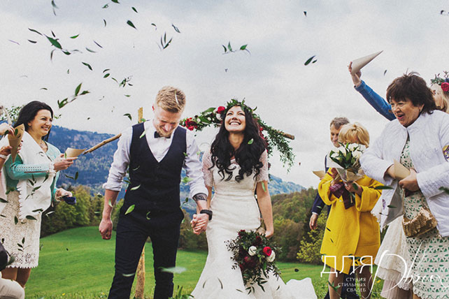 свадьба в стиле бохо во французских Альпах, церемония