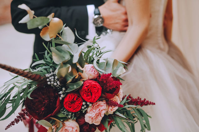 Дыхание бохо в цвете марсала, букет невесты 