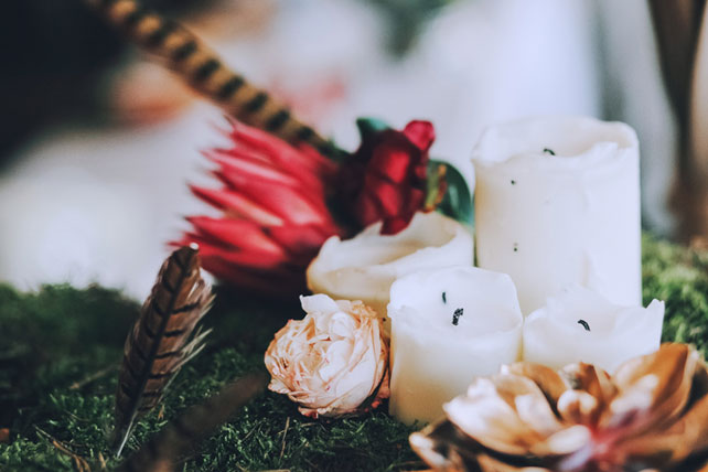 Дыхание бохо в цвете марсала, свечи