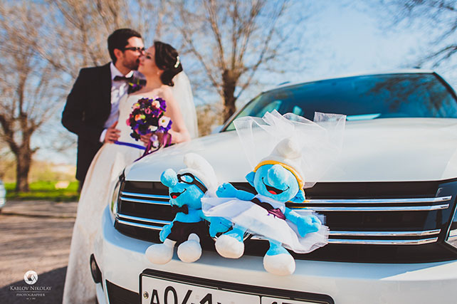 черничная свадьба, декор автомобиля