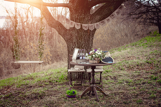 Очарование ранней весны, черничная свадьба Натальи и Сергея, декор места фотосесии
