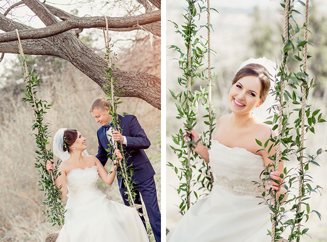 Очарование ранней весны, черничная свадьба Натальи и Сергея, декор места фотосессии жениха и невесты, качели