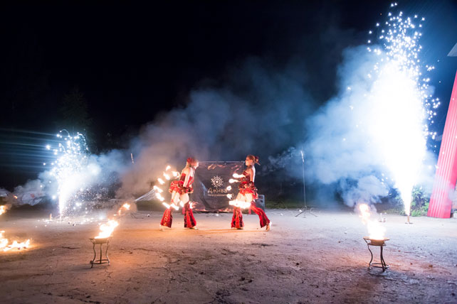 черно-белая свадьба, огненное шоу