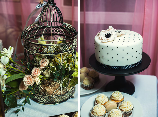 Тёплое ретро: свадьба Антона и Александры, декор сладкого стола и торт в черно-белой гамме