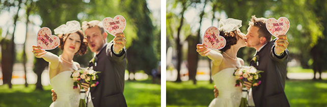 Тёплое ретро: свадьба Антона и Александры, фотосессия жениха и невесты с аксессуарами