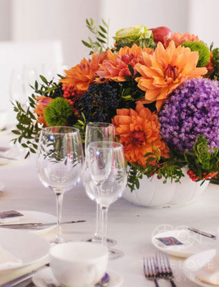 цитрусовая свадьба, декор банкетного зала