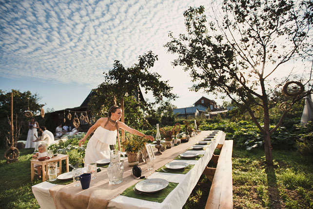 Деревенская простота, оформление свадебного стола