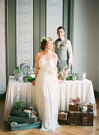 свадьба в стиле эко-шик, жених и невеста